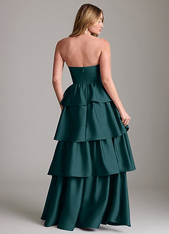 Azazie Faye Vestidos de damas de honor Vestido de Pino de Satén Elástico de Corte en A con Volante image2