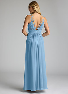 Azazie Maren Allure Bridesmaid Dresses Steel Blue A-Line V-Neck Lace Chiffon Dress image5