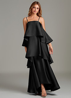 Azazie Azalea Bridesmaid Dresses Black A-Line Ruched Stretch Satin Dress image6