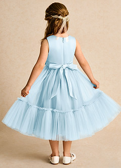 Azazie Miracle Flower Girl Dresses Sky Blue A-Line Bow Matte Satin Dress image2