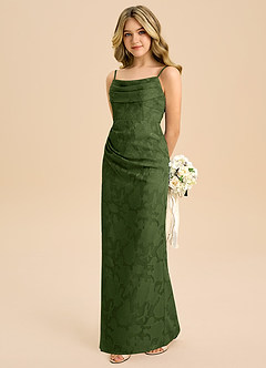 Azazie Mai Junior Etui Plissee Blumen-Burnout Kleid Olivgrün image1