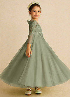 Azazie Precious vestidos de niña de las flores Vestido de Pistacho de Tul de Corte En A con Encaje image3