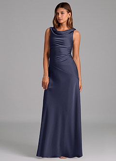 Azazie Nerine Bridesmaid Dresses Stormy A-Line Pleated Stretch Satin Dress image1