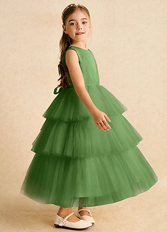 Azazie Marshmallow Flower Girl Dresses Basil Ball-Gown Bow Tulle Dress image3