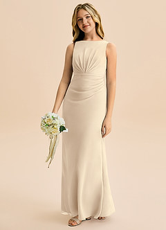 Azazie Floris Junior Vestido de Champán de Gasa de Corte en A con Plisado image1