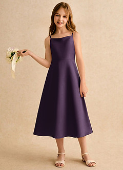 Azazie Jaella Girls Formal Flower Girl Klänningar Klä A-Line i Matt satäng Plisserad image2