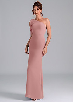 Azazie Rinna Bridesmaid Dresses Dusty Rose Mermaid One Shoulder Chiffon Dress image3