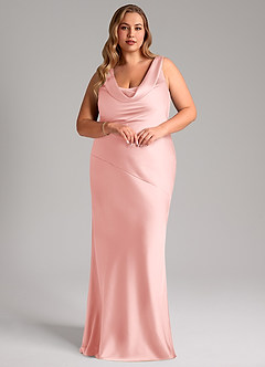 Azazie Rylina Bridesmaid Dresses Powder Pink Mermaid Stretch Satin Dress image9