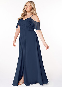 Azazie Dakota Bridesmaid Dresses Dark Navy A-Line V-Neck Pleated Chiffon Dress image8