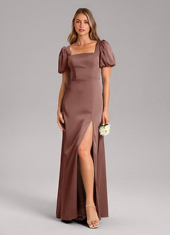 Azazie Fyona Brautjungfernkleider A-Linie Plissee Stretch-Satin Kleid Espresso image3
