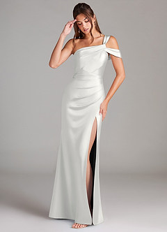 Azazie Wynter Bridesmaid Dresses White Sheath One Shoulder Stretch Satin Dress image3