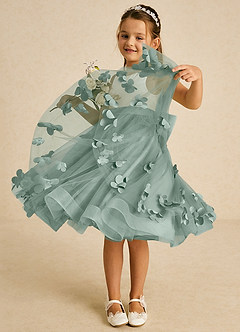 Azazie Sprout Flower Girl Dresses Silver Sage A-Line Bow Tulle Dress image3