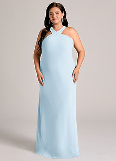 Azazie Doretta Abiti da Damigella Abito Sirena in Chiffon Plissettato Azzurro image6