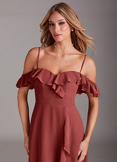 Azazie Lyra Bridesmaid Dresses Terracotta A-Line Chiffon Convertible Dress image9