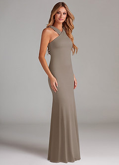 Azazie Doretta Bridesmaid Dresses Taupe Mermaid Pleated Chiffon Dress image4