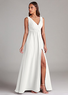 Azazie Tanicia Brautjungfernkleider A-Linie Plissee Chiffon Kleid Weiß image3