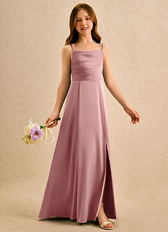 Azazie Chamomile Girls Formal Sukienki dla dziewczynek sypiących kwiaty Linia A Pofałdowany Satyna elastyczna Długość podłogi Sukienka image2