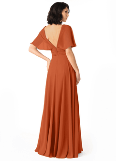 Azazie Pamela Bridesmaid Dresses Burnt Orange A-Line V-Neck Pleated Chiffon Dress image2