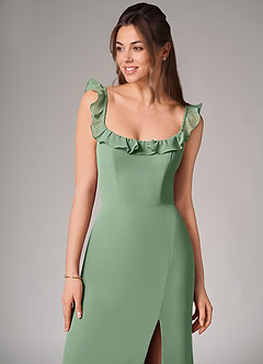 Azazie Callie Robes de demoiselle d'honneur Robe Sirène Convertible en Mousseline de soie Fente Latérale Matcha image6