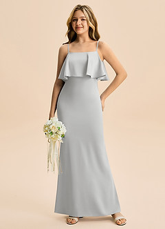 Azazie Galene Junior Jurk van Stretch Satijn met Zeemeermin Zilver image3