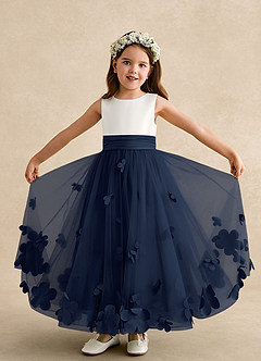 Azazie Vi Flower Girl Dresses Dark Navy A-Line Sleeveless Tulle Dress image4