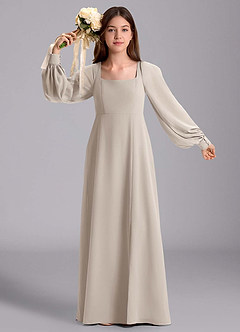 Azazie Bondi Junior Abito A-Line in Chiffon Blusa Gelo image5