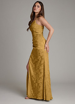 Azazie Mishka Bridesmaid Dresses Marigold Jacquard Sheath One Shoulder Floral Jacquard Dress image6
