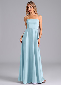 Azazie Elita Bridesmaid Dresses Sky Blue A-Line Pleated Stretch Satin Dress image6