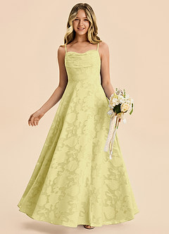 Azazie Bear Junior Lemon Sorbet A-Line Pleated Floral Burnout Dress image1