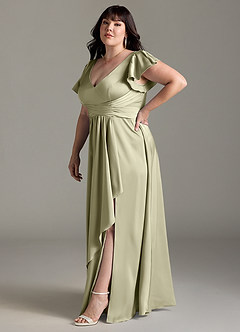 Azazie Omari Bridesmaid Dresses Pistachio A-Line Stretch Satin Dress image11