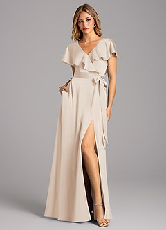 Azazie Lainey Bridesmaid Dresses White Alabaster A-Line with Pockets Stretch Satin Dress image3