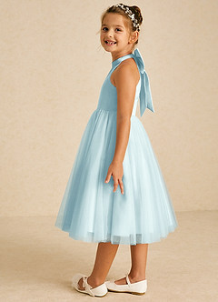 Azazie Dora Blumenmädchenkleider A-Linie Schleifen Tüll Kleid Seegrün image4