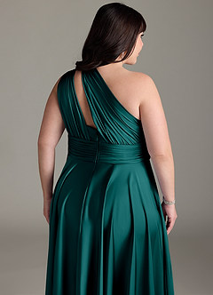 Azazie Charlize Robes de demoiselle d'honneur Robe Trapèze en Satin extensible Ue épaule Paon image16