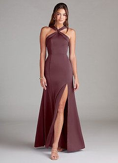 Azazie Rue Bridesmaid Dresses Sangria A-Line Pleated Stretch Satin Dress image3