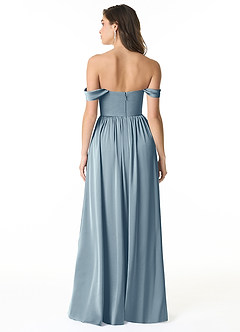 Azazie Morana Jurken voor bruidsmeisjes Converteerbaar Jurk van Stretch Satijn met A-Lijn Off the Shoulder Stoffig Blauw image4
