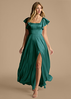 Azazie Bondi Bridesmaid Dresses Pine A-Line Bow Metallic Satin Dress image6