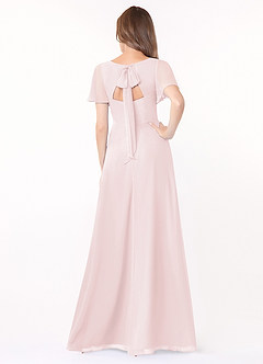 Azazie Kimber Bridesmaid Dresses Blushing Pink A-Line Flounce Sleeve Chiffon Dress image2