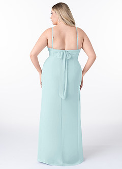 Azazie Mai Bridesmaid Dresses Sea Glass Sheath Pleated Chiffon Dress image8