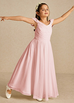 Azazie Chelle Flower Girl Dresses Blushing Pink A-Line Pleated Chiffon Dress image3