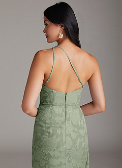 Azazie Mika Bridesmaid Dresses Agave Sheath One Shoulder Floral Burnout Dress image6