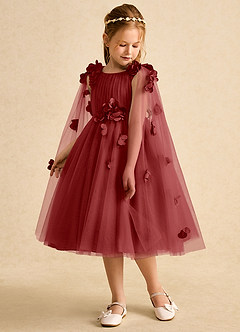Azazie Staria Robe Demoiselle D'honneur Fillette Robe Princesse en Tulle Rayé Rouille image5