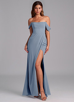 Azazie Johana Brautjungfernkleider Wandelbar Meerjungfrau-Linie Schulterfrei Chiffon Kleid Staubblau image3