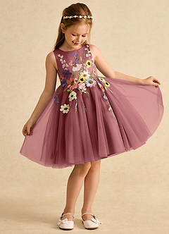 Azazie Prima Robe Demoiselle D'honneur Fillette Robe Trapèze en Tulle Arc Améthyste image3