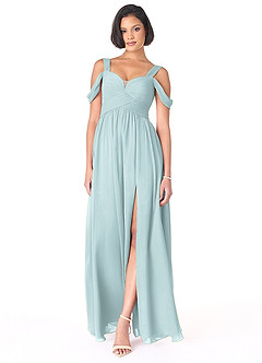 Azazie Lianne Brautjungfernkleider A-Linie Schulterfrei Chiffon Kleid Nebel image2