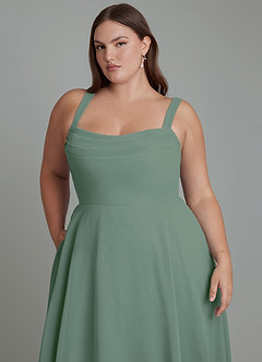 Azazie Shaude Bridesmaid Dresses Eucalyptus A-Line Pleated Chiffon Dress image12