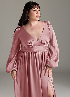 Azazie Norah Abiti da Damigella Abito A-Line in Raso Elasticizzato Rosa Polverosa image12