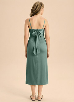 Azazie Mai Junior Eucalyptus Sheath Pleated Stretch Satin Dress image2