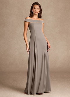 Azazie Ewa Mother of the Bride Dresses Taupe A-Line Off the Shoulder Mesh Dress image7