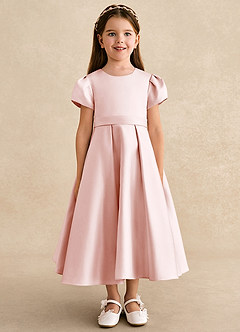 Azazie Princess Flower Girl Dresses Blushing Pink A-Line Pleated Matte Satin Dress image5