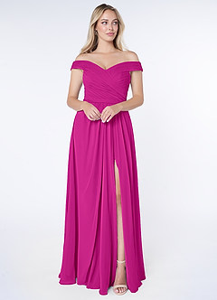 Azazie Audrianna Robes de demoiselle d'honneur Robe Trapèze Convertible en Mousseline de soie Schulterfrei gerafft Fuchsia image1
